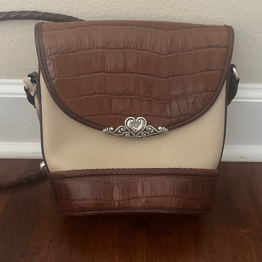 Brighton - Elegant Brown and Cream Leather Crossbody Bag